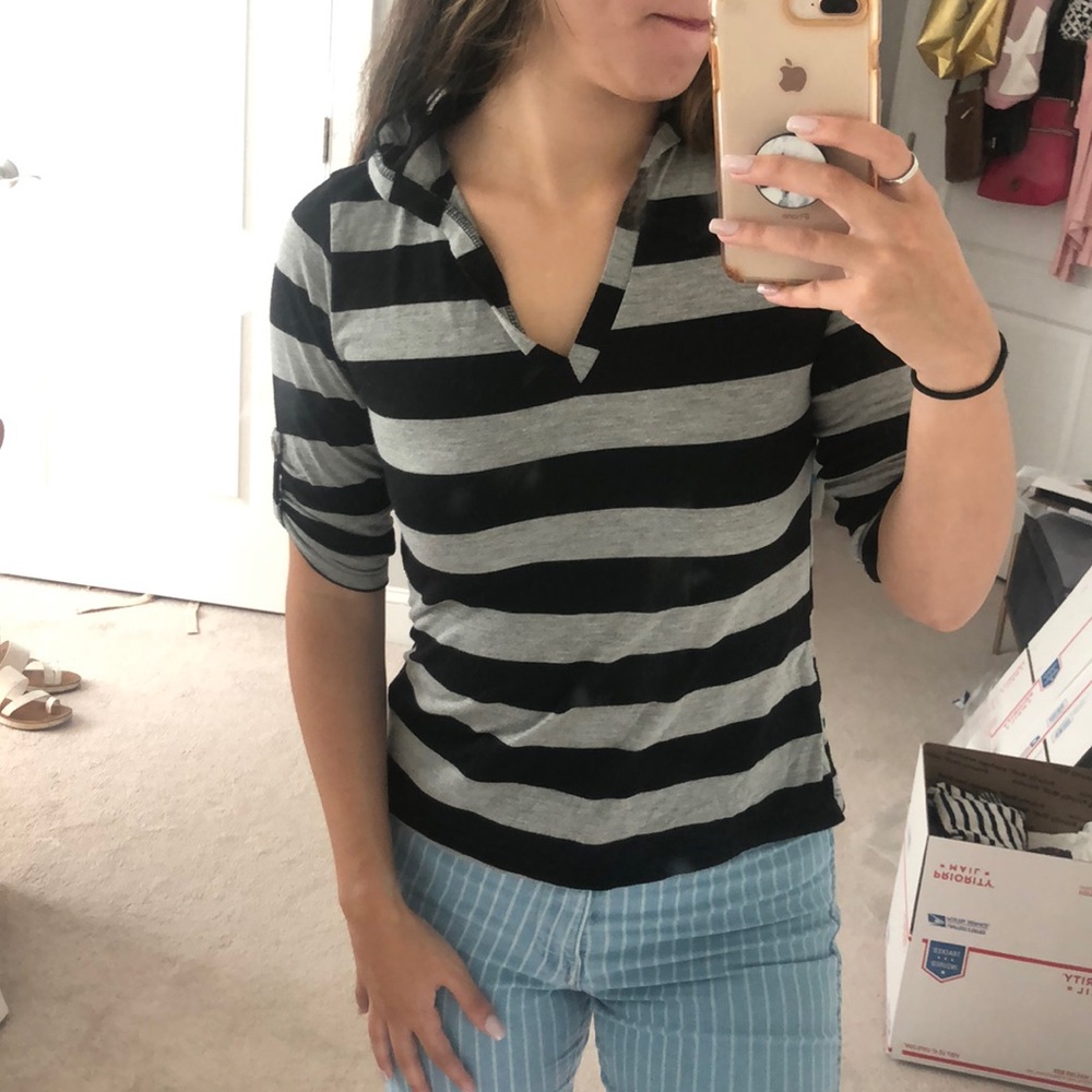 Stripped half-sleeve cotton shirt